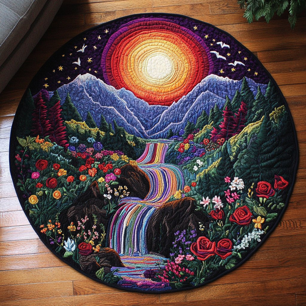 Mystic Cascade Round Mat Rug - washable non-slip printed rug