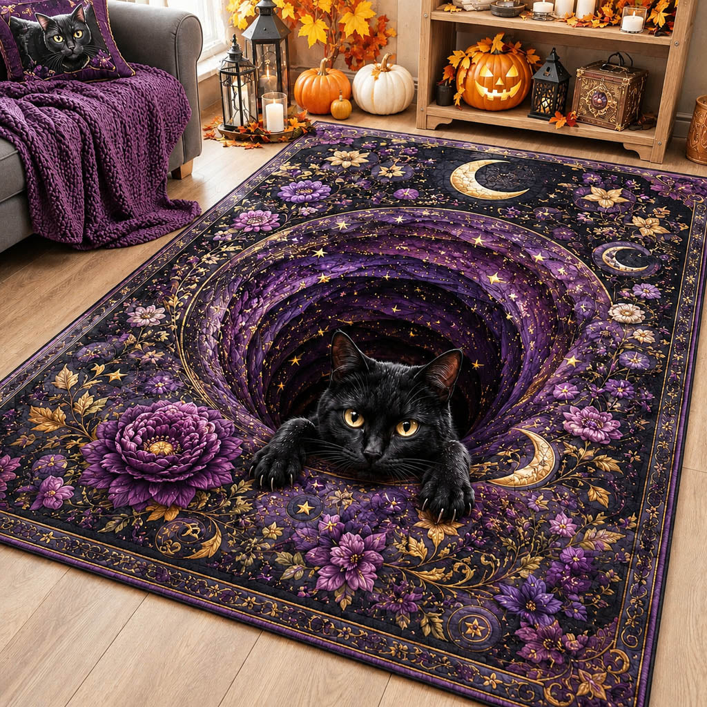 Mystic Cat Sanctuary area rug in a living room