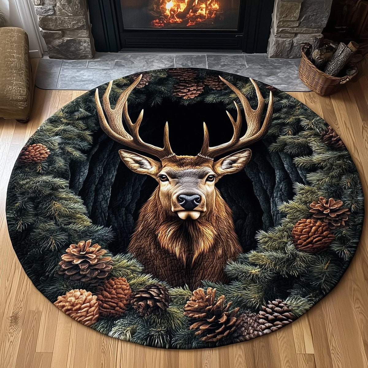 Mystic Deer Round Mat Rug - washable non-slip printed rug