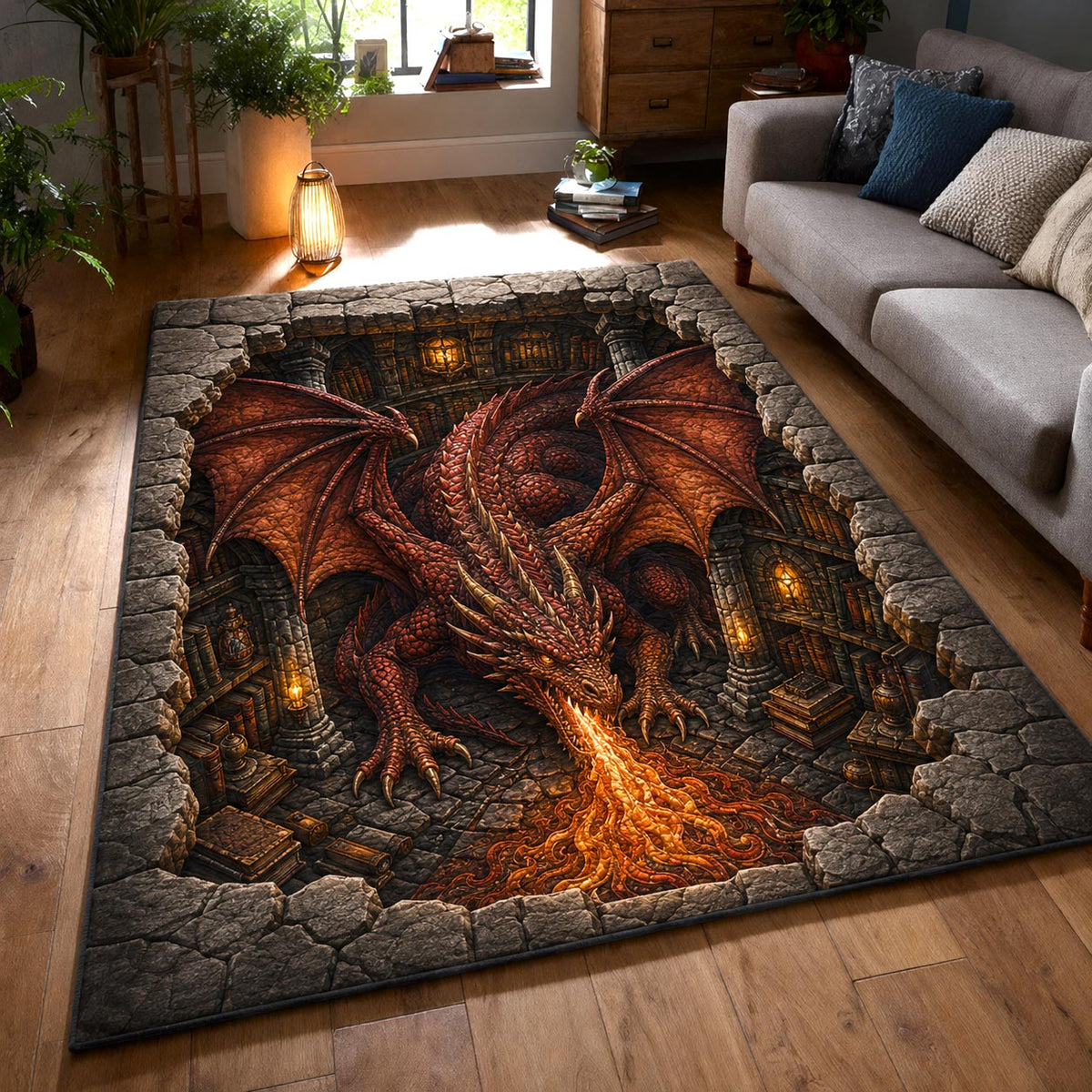 Mystic Dragon area rug in a living room
