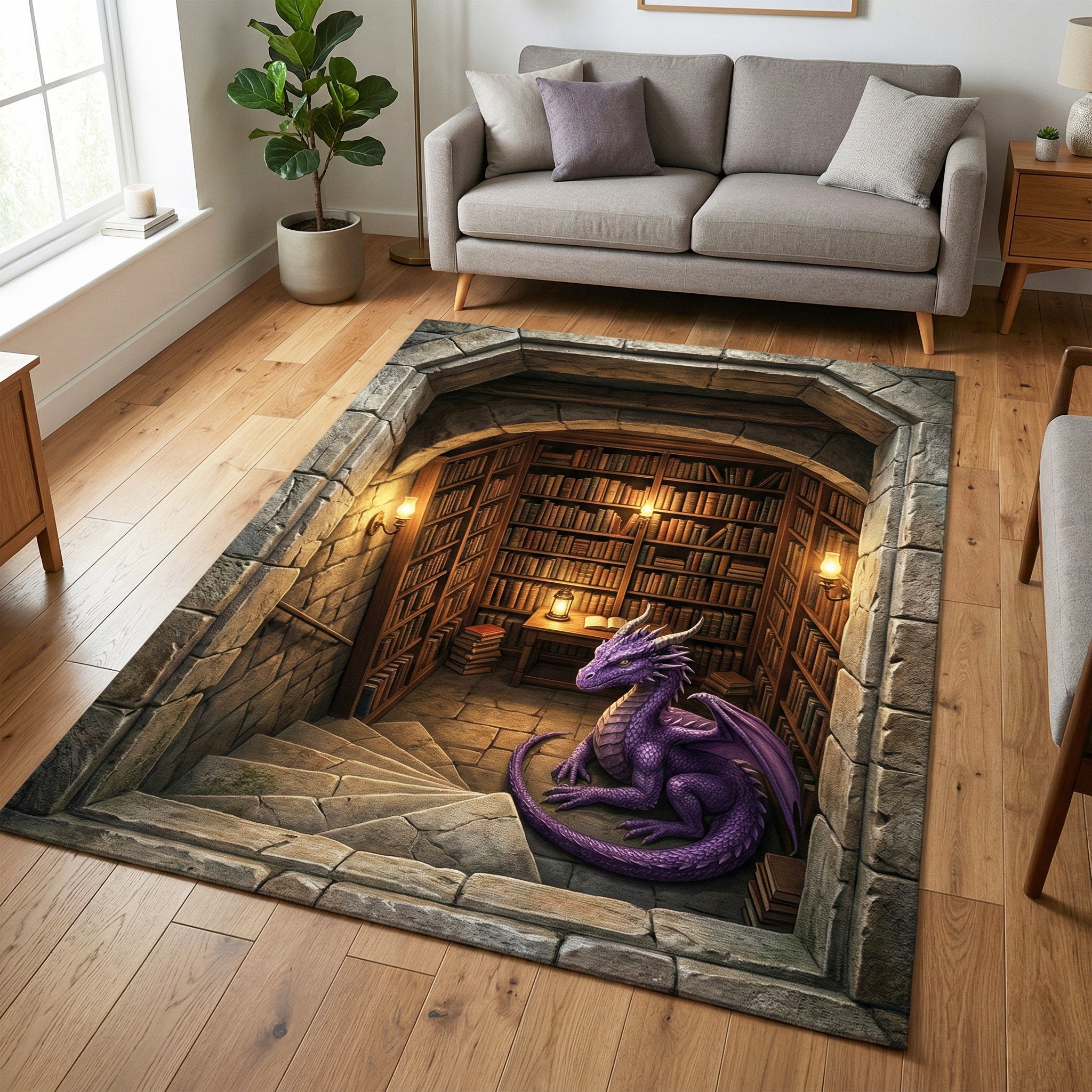 Mystic Dragon area rug in a living room