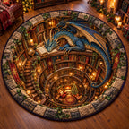 Mystic Dragon Book Vortex Round Mat Rug - Cute Animal Design | Charming Home Decor - washable non-slip printed rug