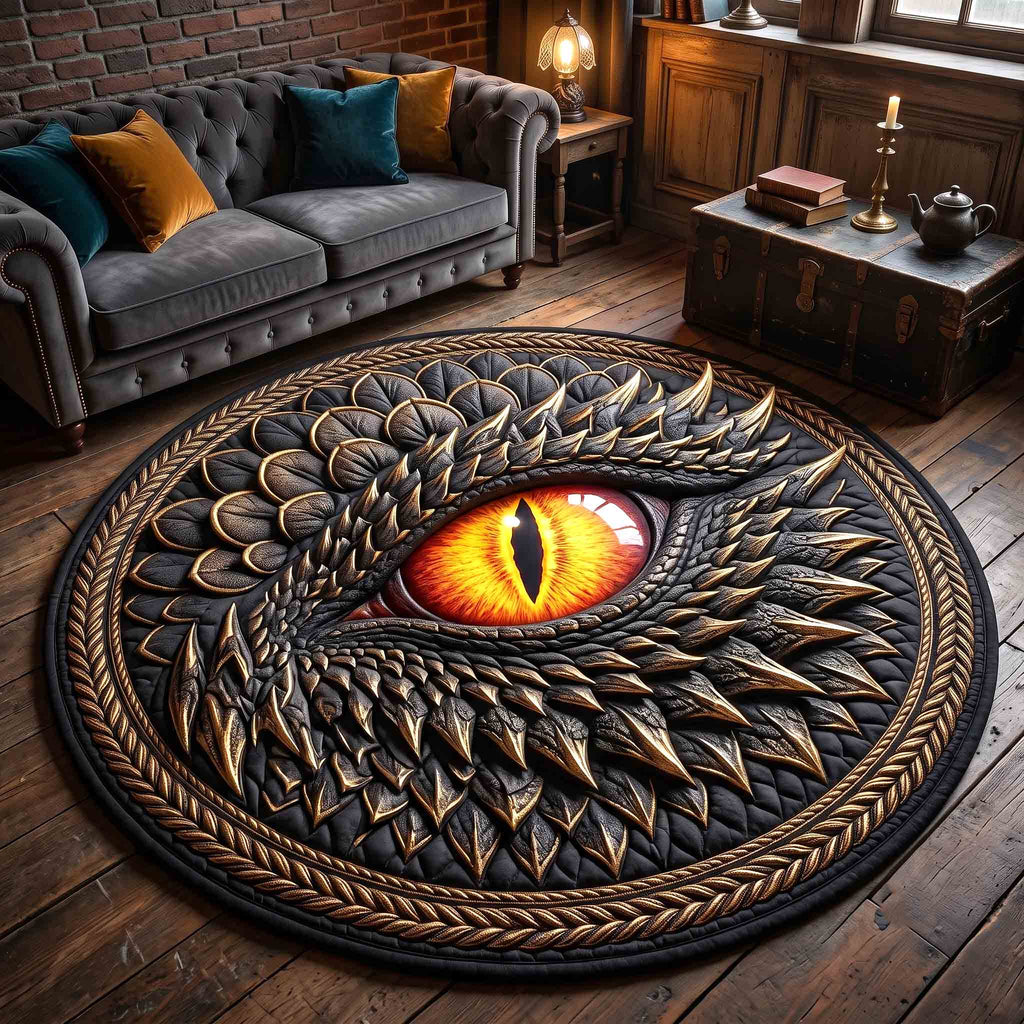 Mystic Dragon Eye Round Mat Rug - Cute Animal Design | Charming Home Decor - washable non-slip printed rug