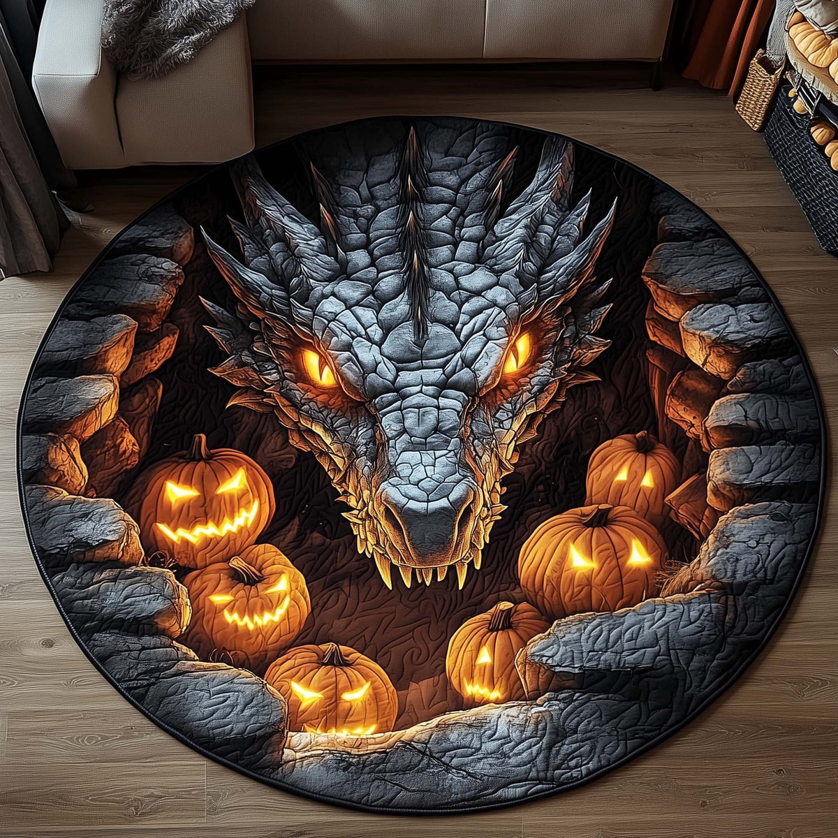 Mystic Dragon Round Mat Rug - washable non-slip printed rug