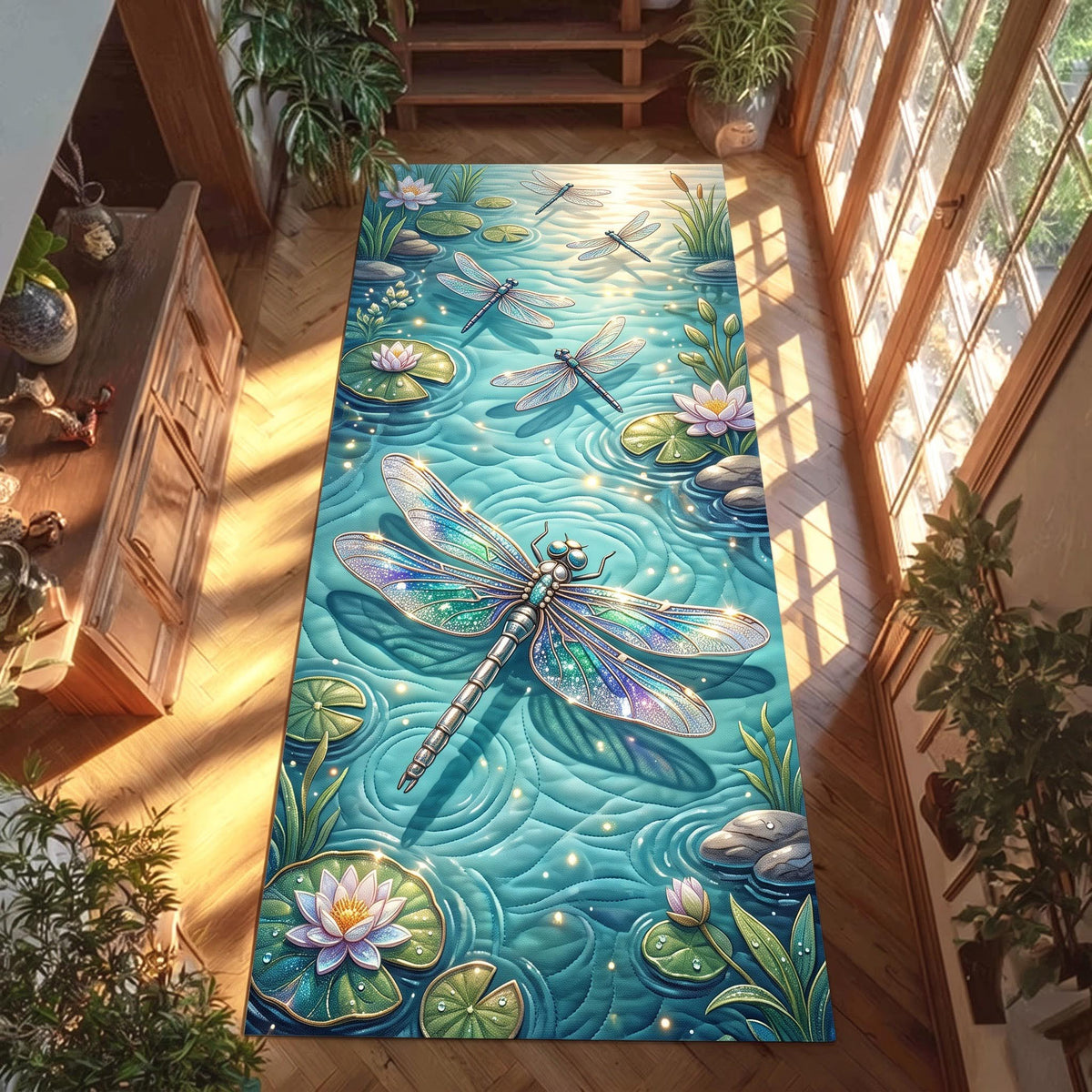 Mystic Dragonfly Runner Rug - Cute Animal Design | Charming Runner Rug - washable non-slip printed rug