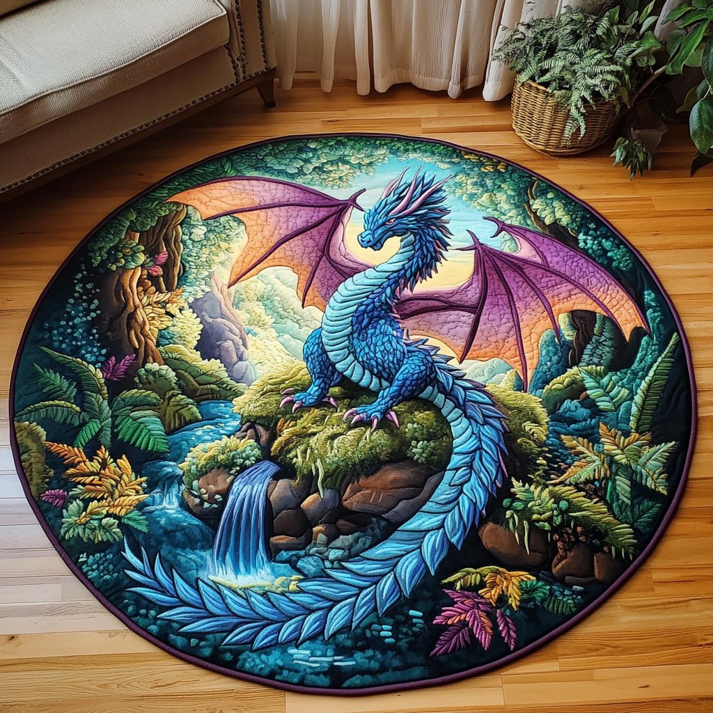 Mystic Flight Round Mat Rug - washable non-slip printed rug