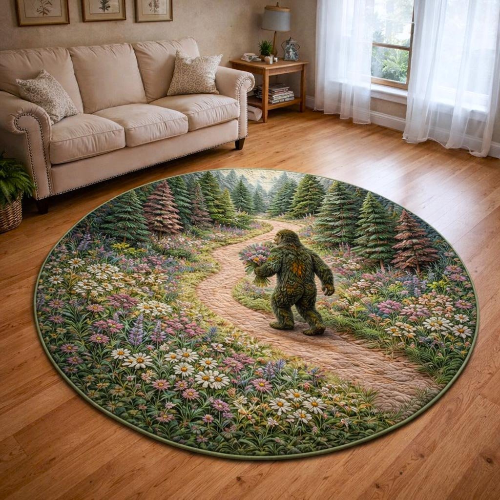 Mystic Footprints Round Mat Rug - washable non-slip printed rug