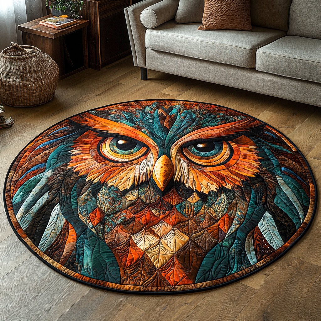Mystic Hoot Round Mat Rug - washable non-slip printed rug