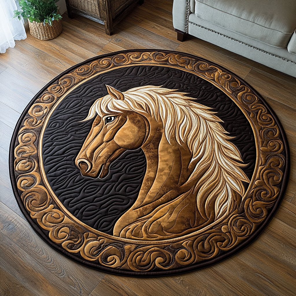 Mystic Horse Round Mat Rug - washable non-slip printed rug