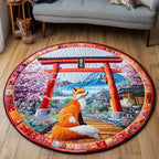 Mystic Kitsune Round Mat Rug - washable non-slip printed rug