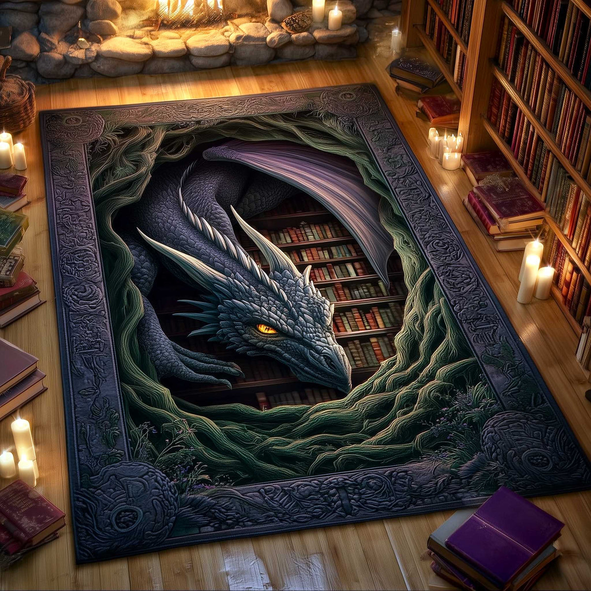 Mystic Library area rug in a living room