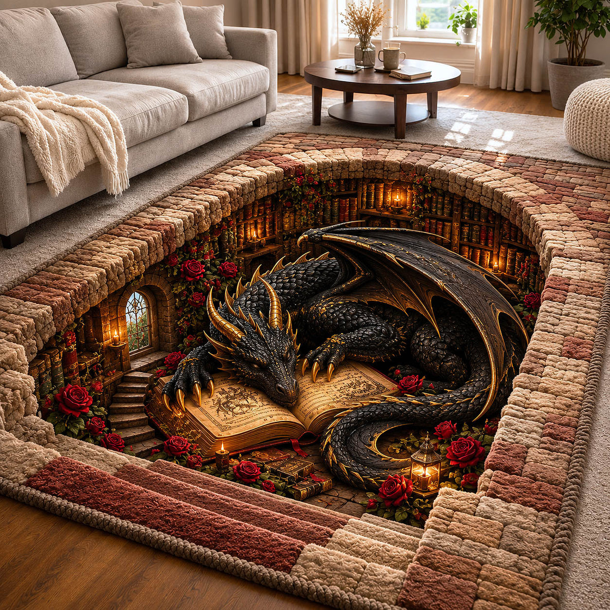 Mystic Library Guardian area rug in a living room