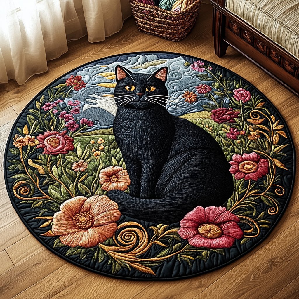 Mystic Meow Round Mat Rug - washable non-slip printed rug