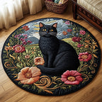 Mystic Meow Round Mat Rug - washable non-slip printed rug