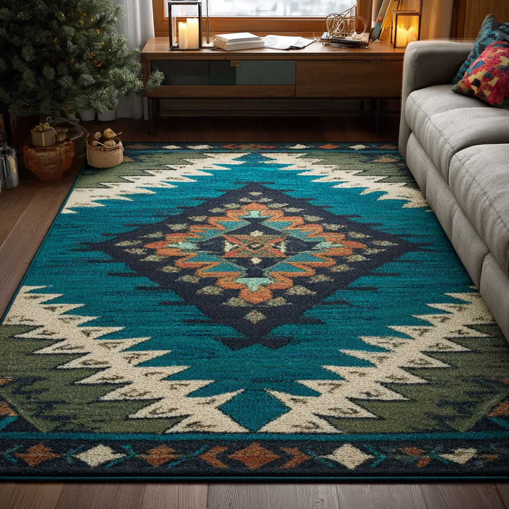 Mystic Meridian area rug in a living room