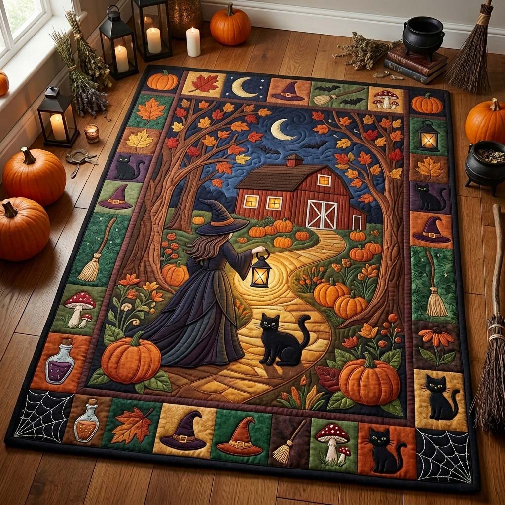 Mystic Moon Witch area rug in a living room