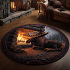 Mystic Moose Round Mat Rug - washable non-slip printed rug