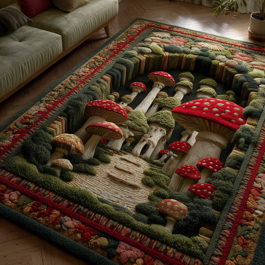 Mystic Mushroom area rug in a living room