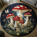 Mystic Mushroom Meadow Round Mat Rug - washable non-slip printed rug