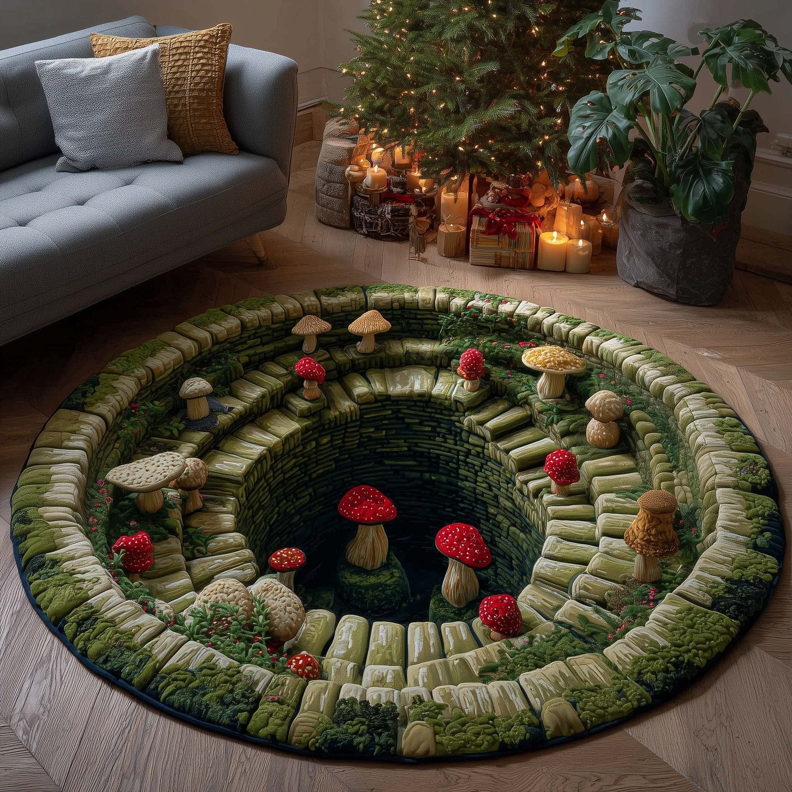 Mystic Mushroom Round Mat Rug - Nature Design | Serene Home Decor