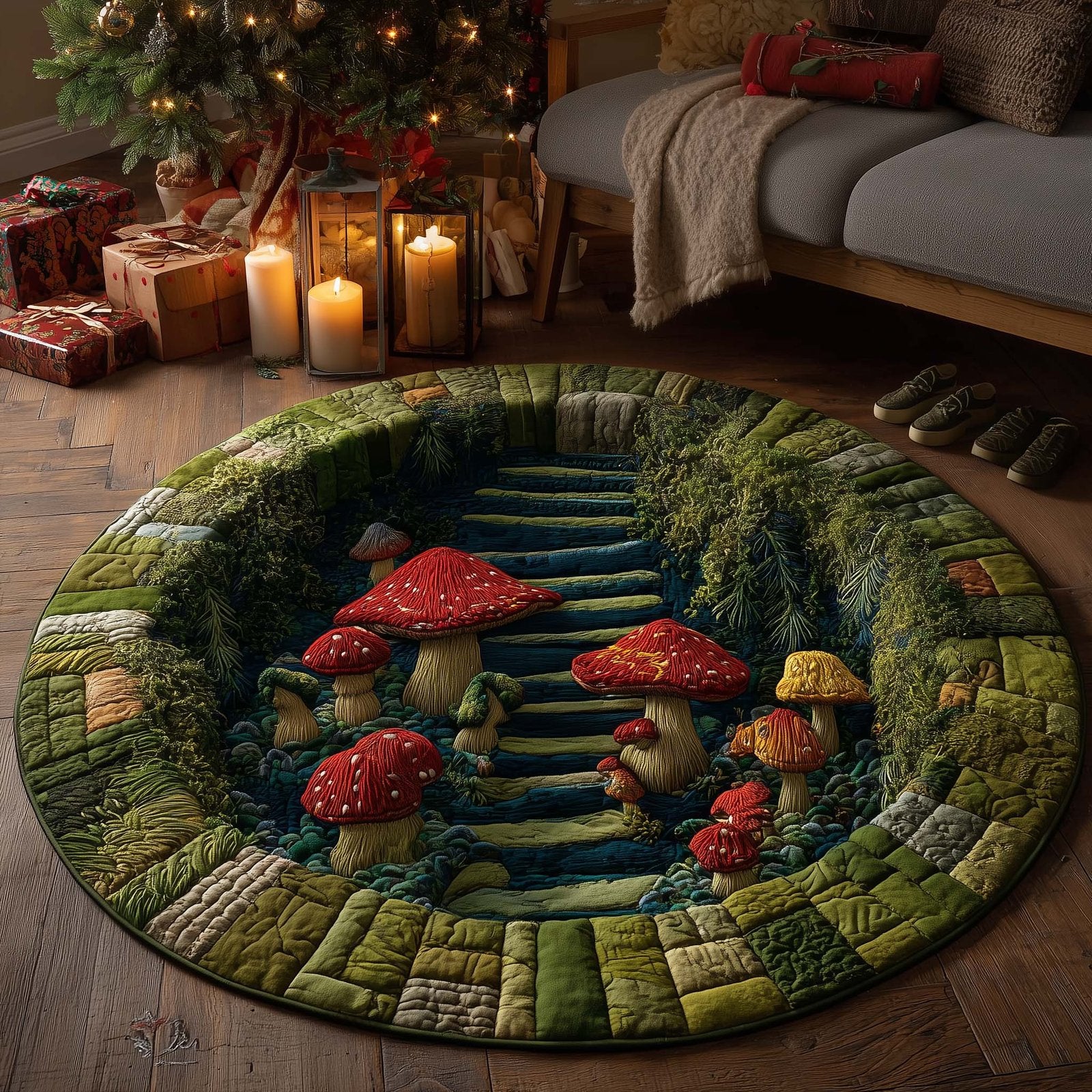 Mystic Mushroom Round Mat Rug - Nature Design | Serene Home Decor