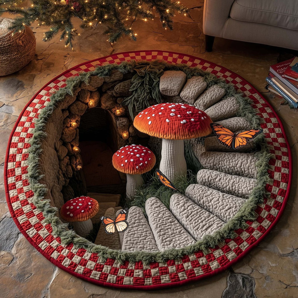 Mystic Mushroom Round Mat Rug - washable non-slip printed rug