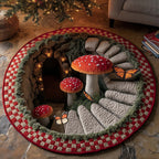 Mystic Mushroom Round Mat Rug - washable non-slip printed rug
