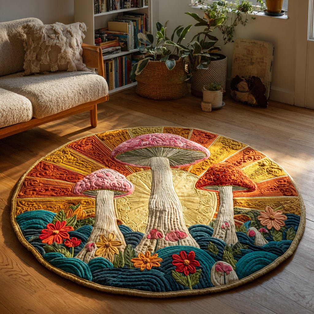 Mystic Mushrooms Round Mat Rug - washable non-slip printed rug
