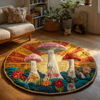 Mystic Mushrooms Round Mat Rug - washable non-slip printed rug