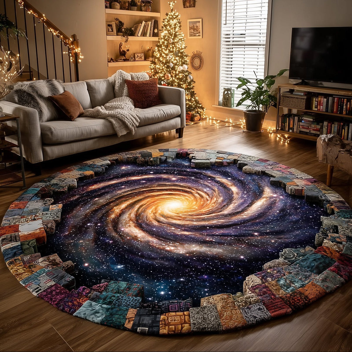 Mystic Nebula Round Mat Rug - washable non-slip printed rug