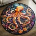 Mystic Octopus Round Mat Rug - washable non-slip printed rug