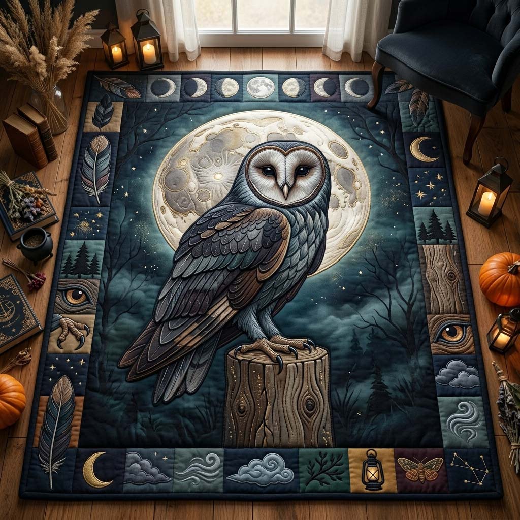Mystic Owl Night area rug in a living room