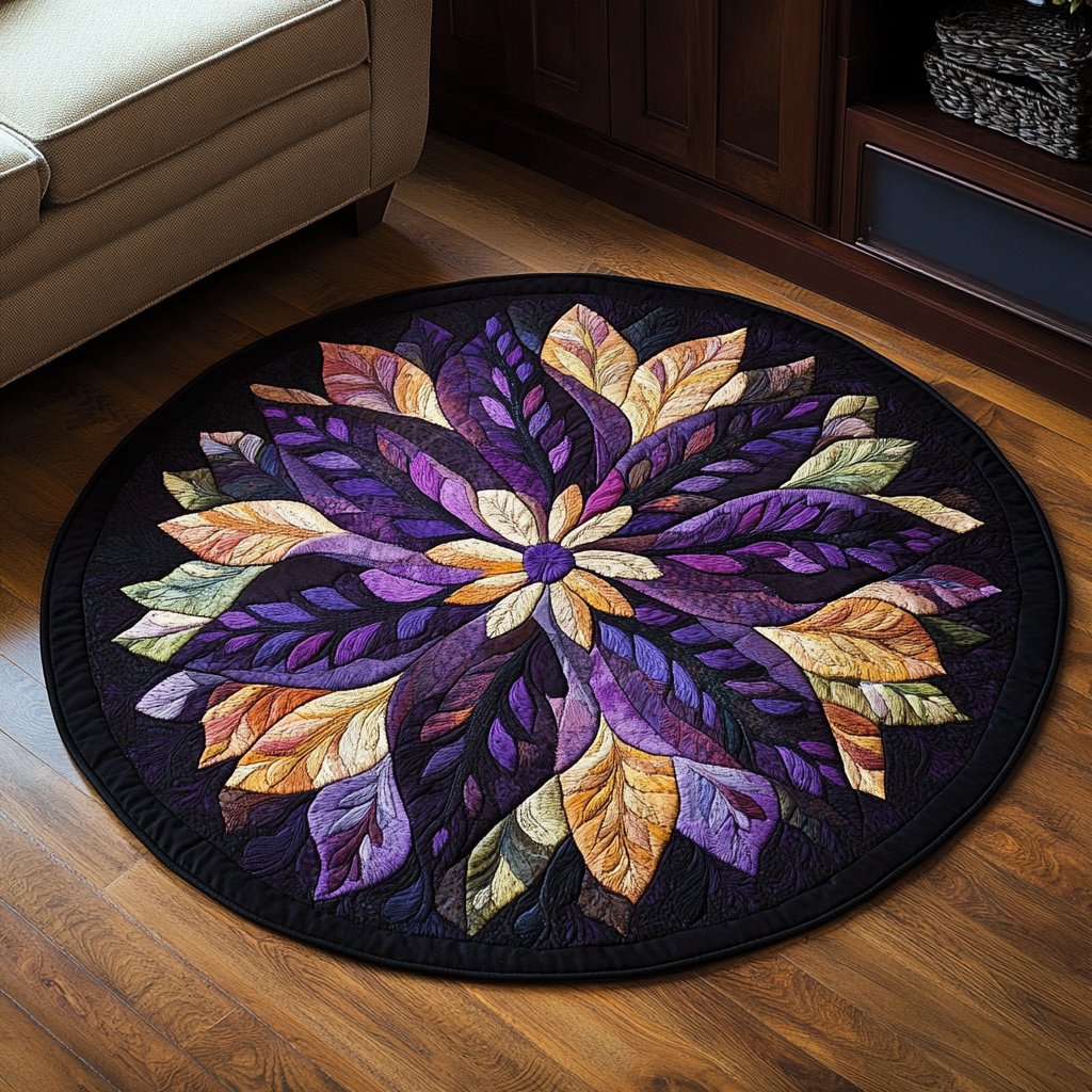 Mystic Petal Whirl Round Mat Rug - washable non-slip printed rug