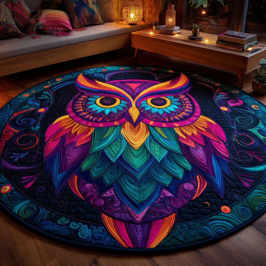 Mystic Plumage Round Mat Rug - washable non-slip printed rug