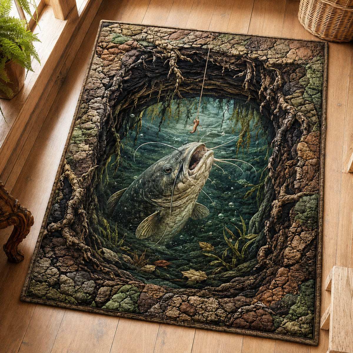 Mystic Root Catfish area rug in a living room