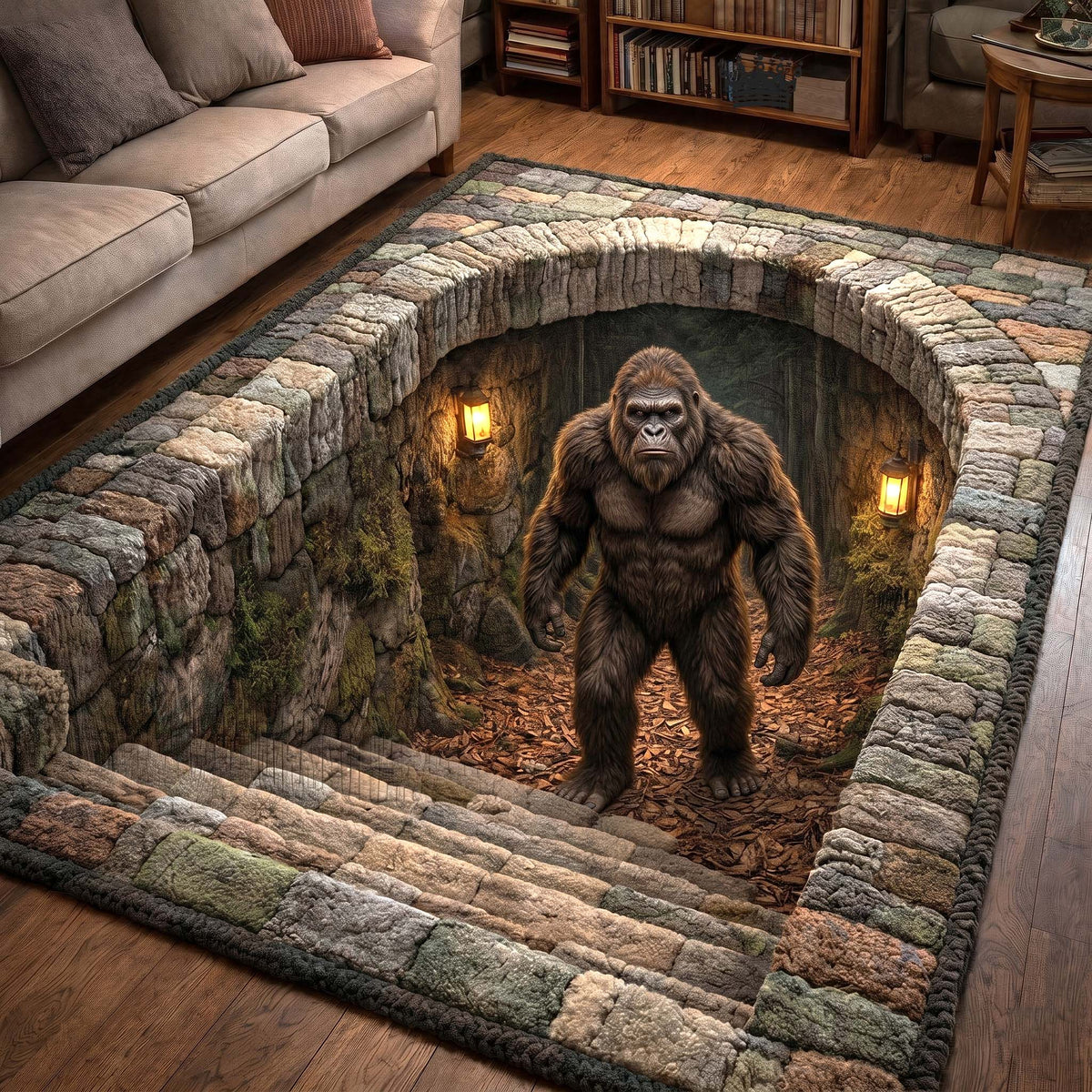 Mystic Sasquatch area rug in a living room