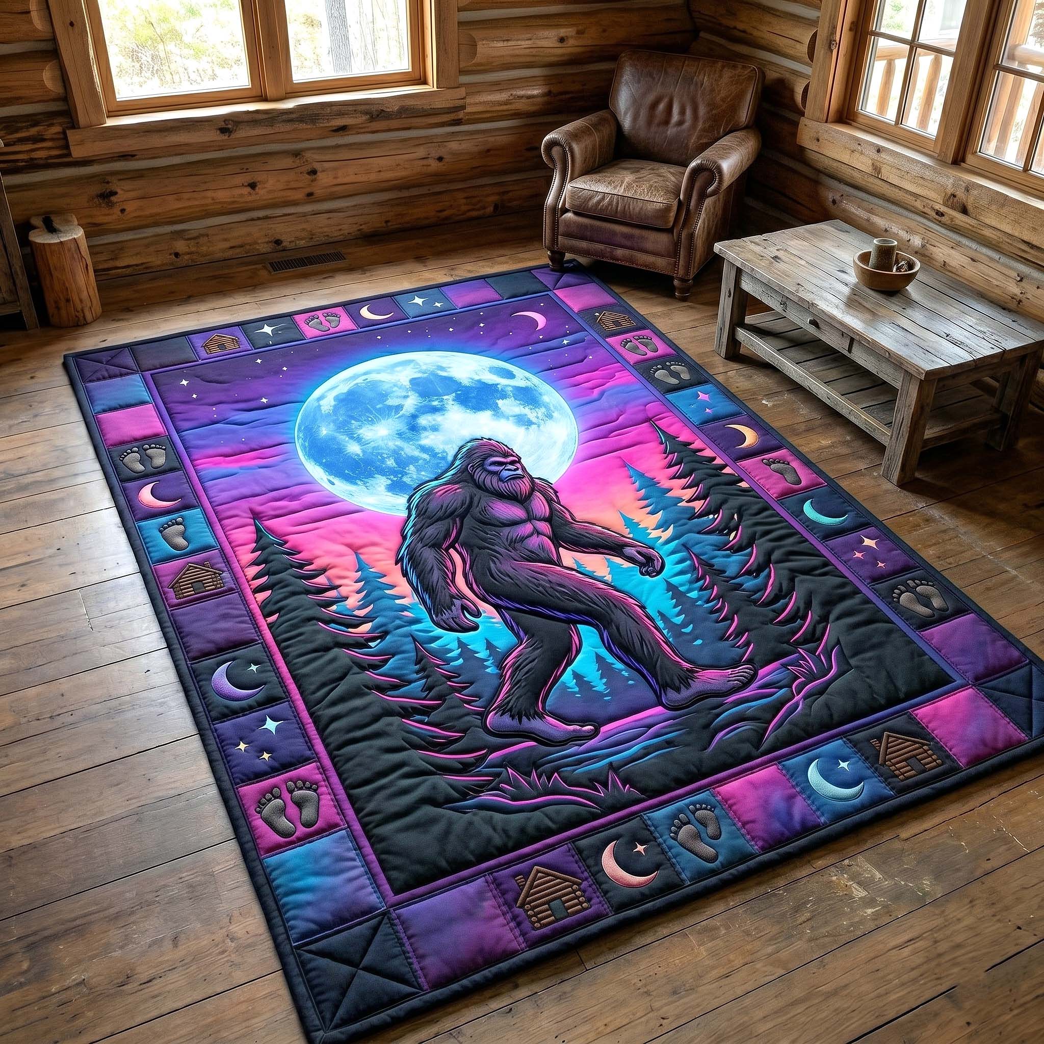 Mystic Sasquatch area rug in a living room