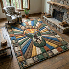 Mystic Sasquatch area rug in a living room