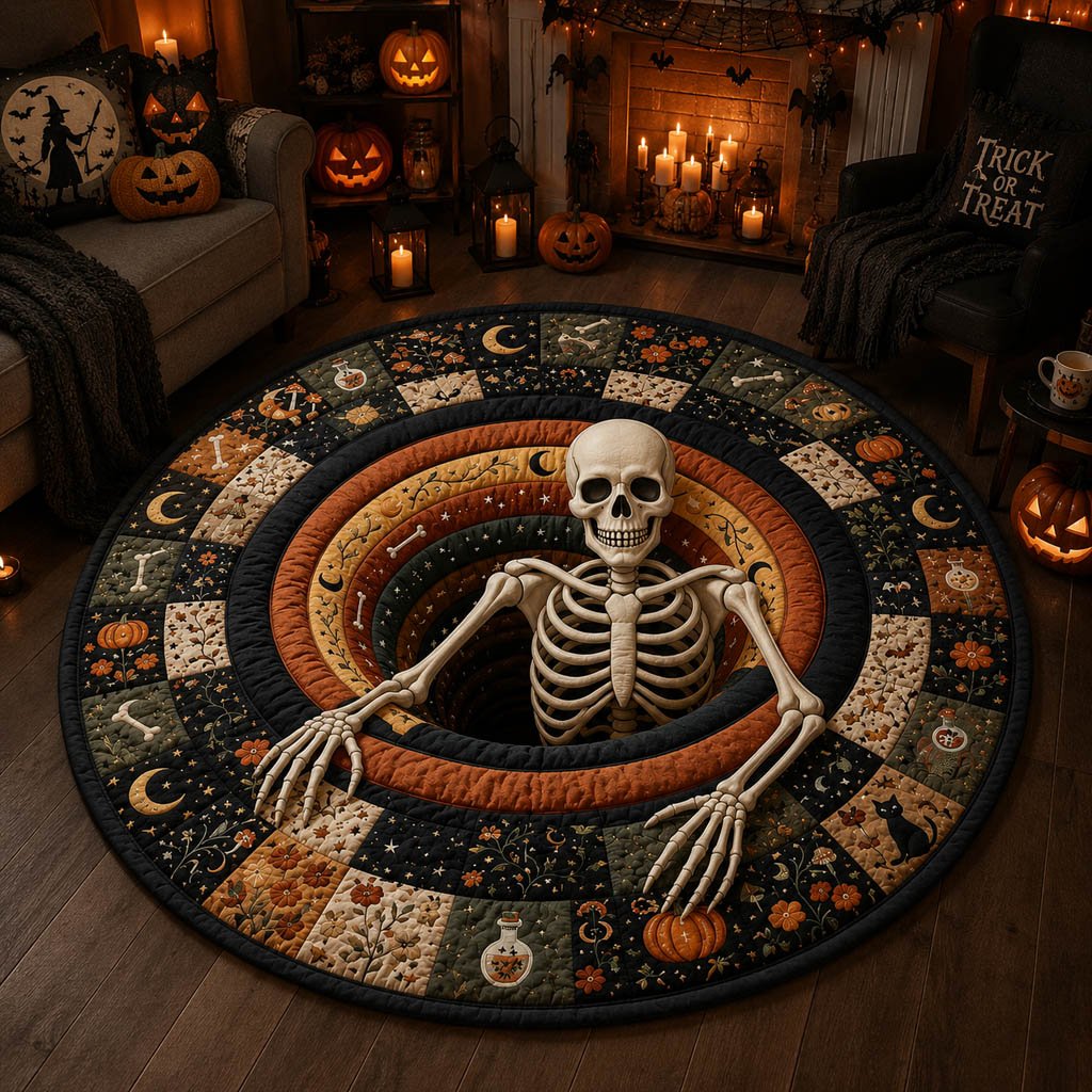 Mystic Skeleton Chasm Halloween Round Mat Rug - washable non-slip printed rug