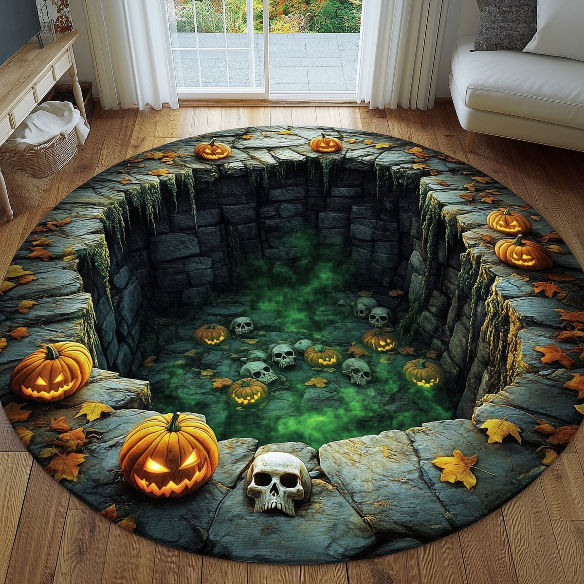 Mystic Skull Round Mat Rug - washable non-slip printed rug