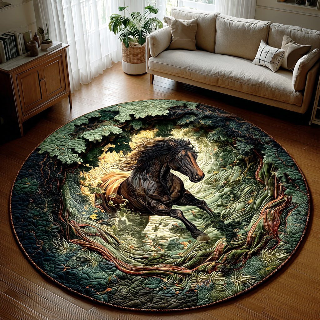 Mystic Stallion Soul Round Mat Rug - washable non-slip printed rug