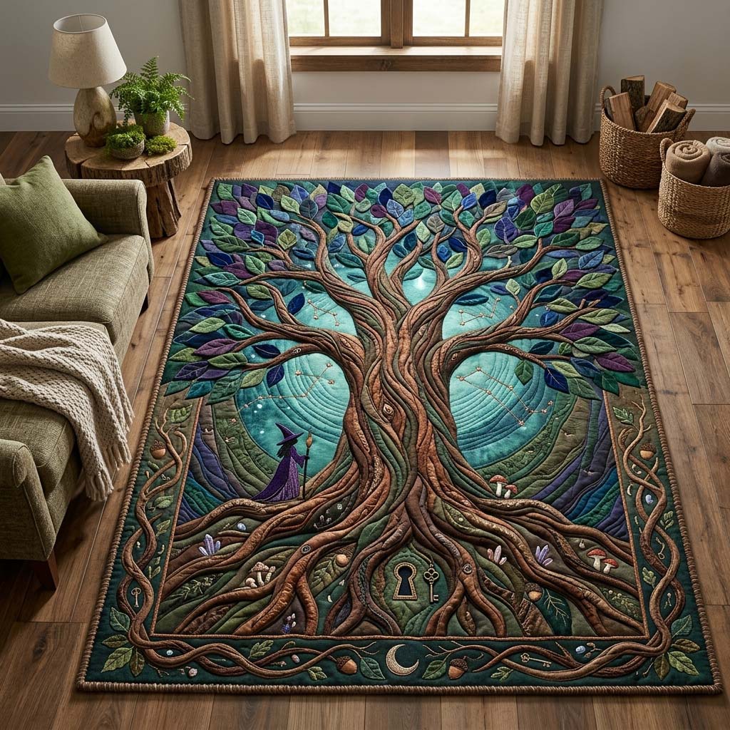 Mystic Tree area rug in a living room