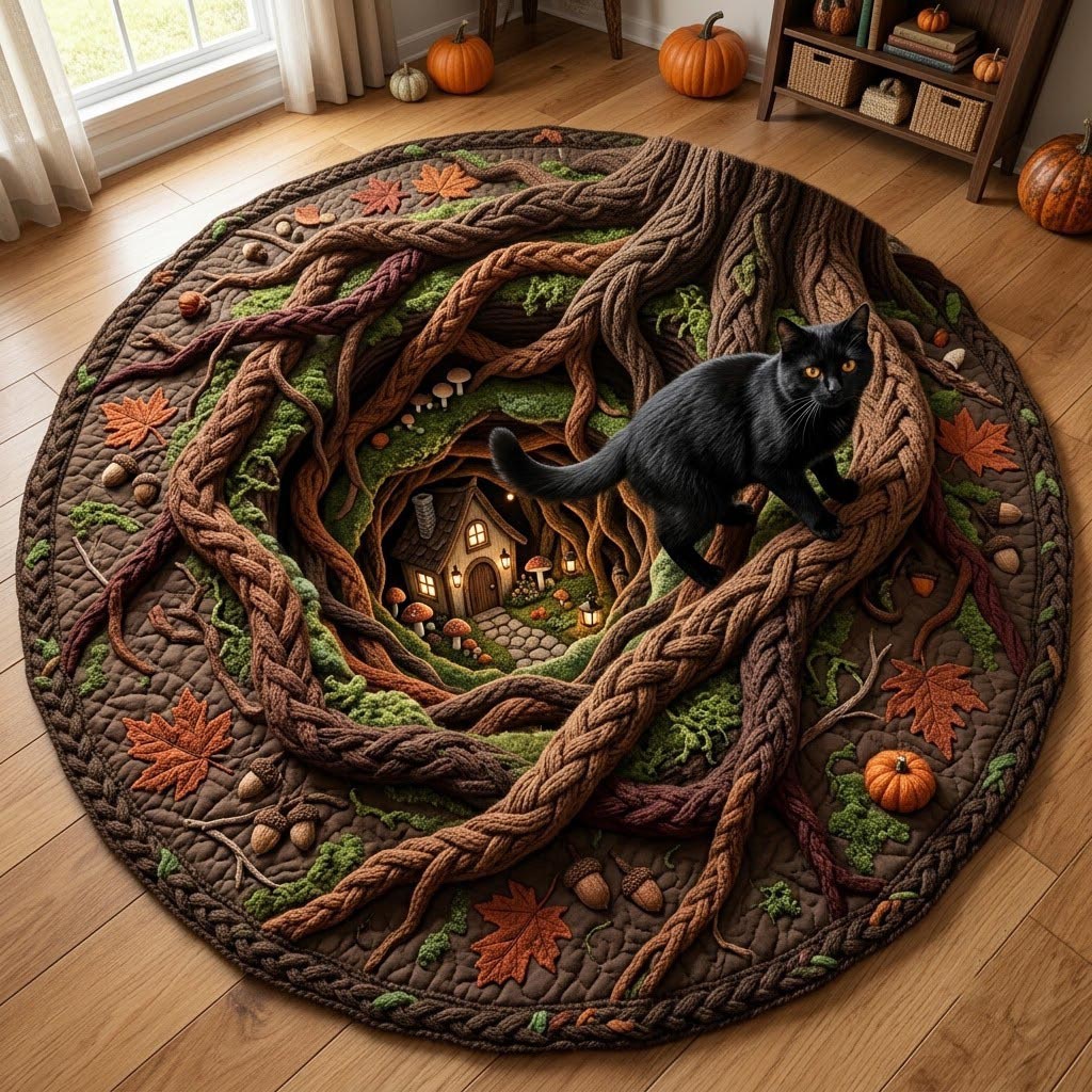 Mystic Tree Round Mat Rug - Nature Design | Serene Home Decor - washable non-slip printed rug