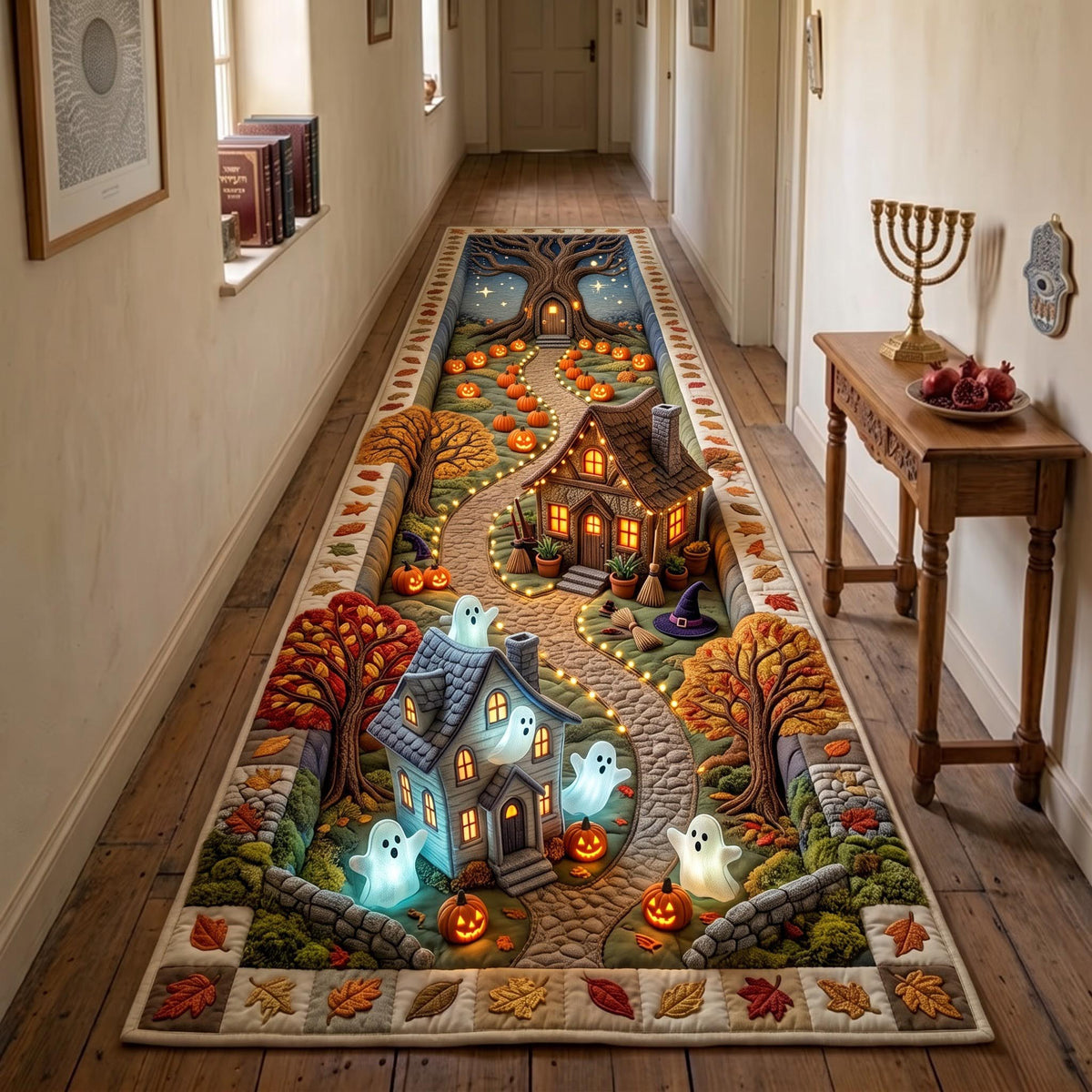 Mystic Village Runner Rug - Nature Design | Serene Runner Rug - washable non-slip printed rug
