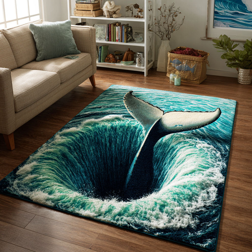 Mystic Whale area rug in a living room