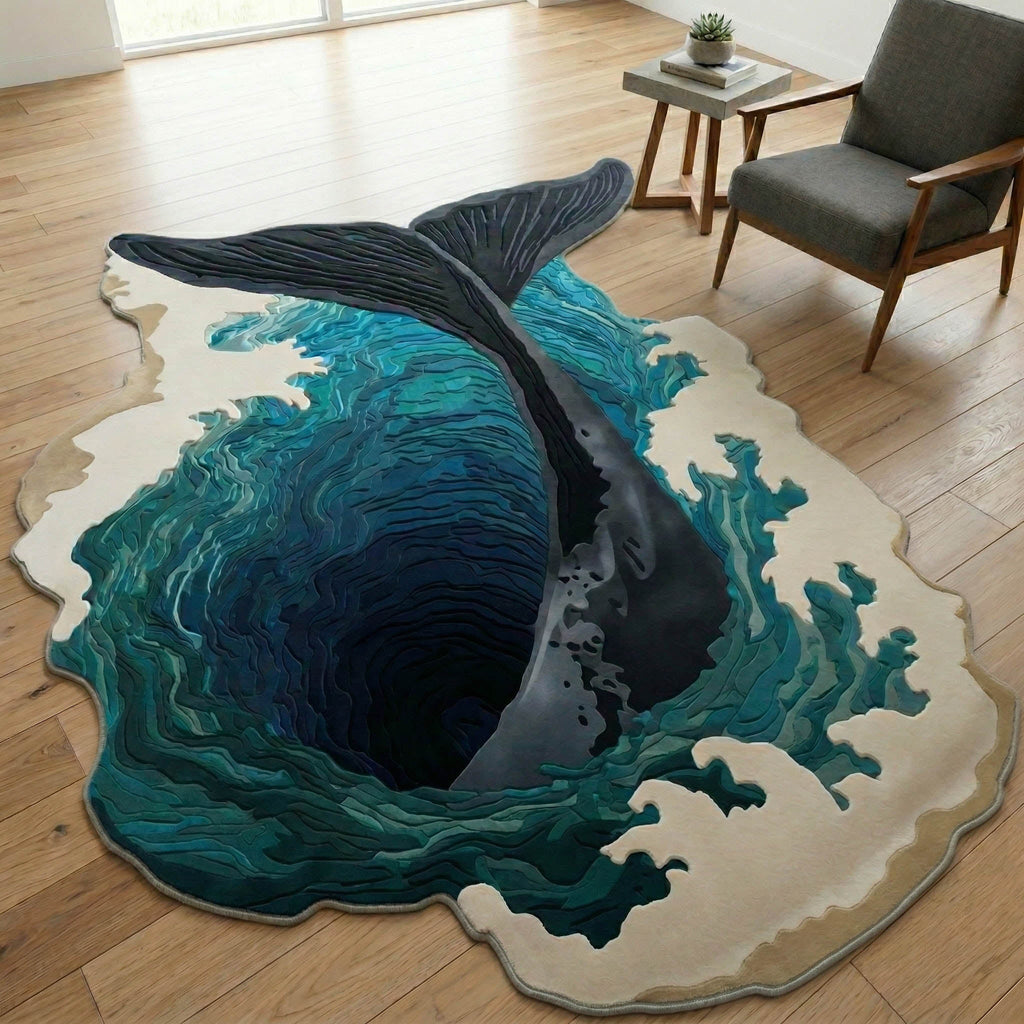 Mystic Whale Custom Shape Area Rug - Nature Design | Die-Cut Non-Slip Rug - washable non-slip printed rug