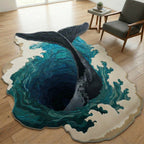 Mystic Whale Custom Shape Area Rug - Nature Design | Die-Cut Non-Slip Rug - washable non-slip printed rug