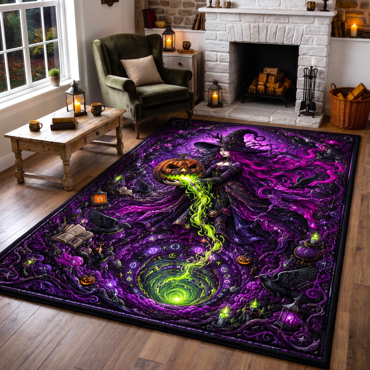 Mystic Witch area rug in a living room