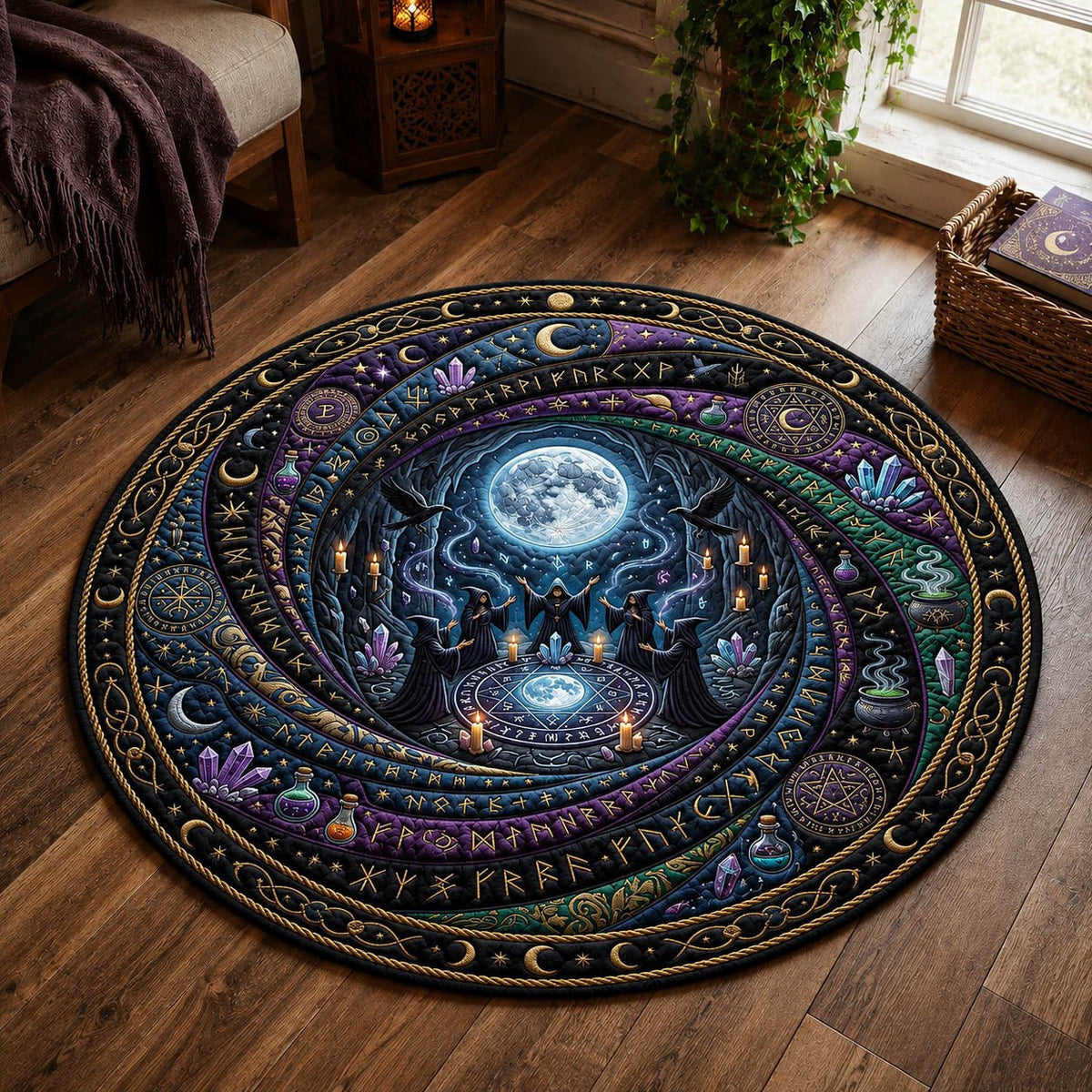 Mystical Witches Halloween Round Mat Rug - washable non-slip printed rug