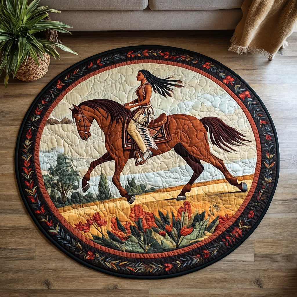 Native American Horse Round Mat Rug - Cute Pet Design | Animal Printed Home Decor